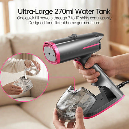 Dr.Flash Vacuum Garment Steamer, 270Ml Big Capacity, 1400W Handheld Clothes Steamer, Suction Steamer ＆ Iron 2 in 1, Portable Travel Iron for Clothes, Fabrics, Large Ceramic Heat Panel